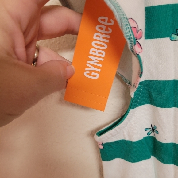 NWT Gymboree Green and White Striped Romper - Picture 5 of 6